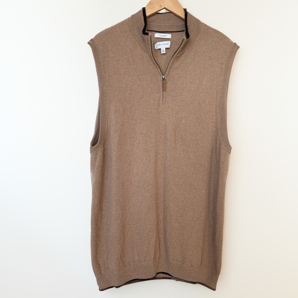 John W. Nordstrom Men's 1/4 Zip 100% Cashmere Sweater Vest Tan 2XL Luxury Soft - Picture 1 of 10